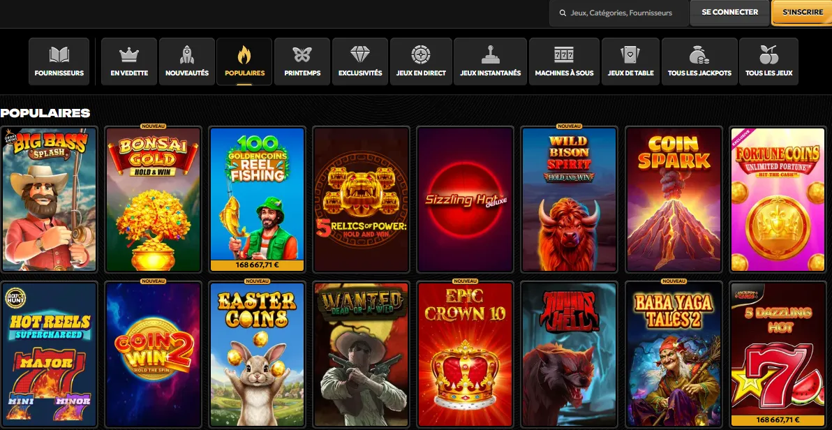 Jeux de casino sur Spinsy Casino France – machines à sous et live